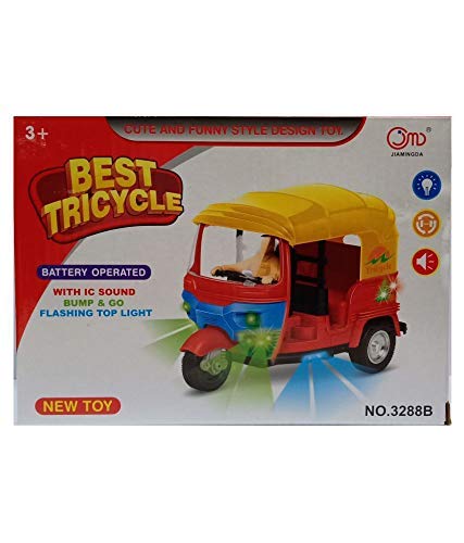 Bump and Go Auto Rickshaw Toy with Sound, Flashing Light & 360 Degree Automatic Rotate-an Excellent and Attractive Gift