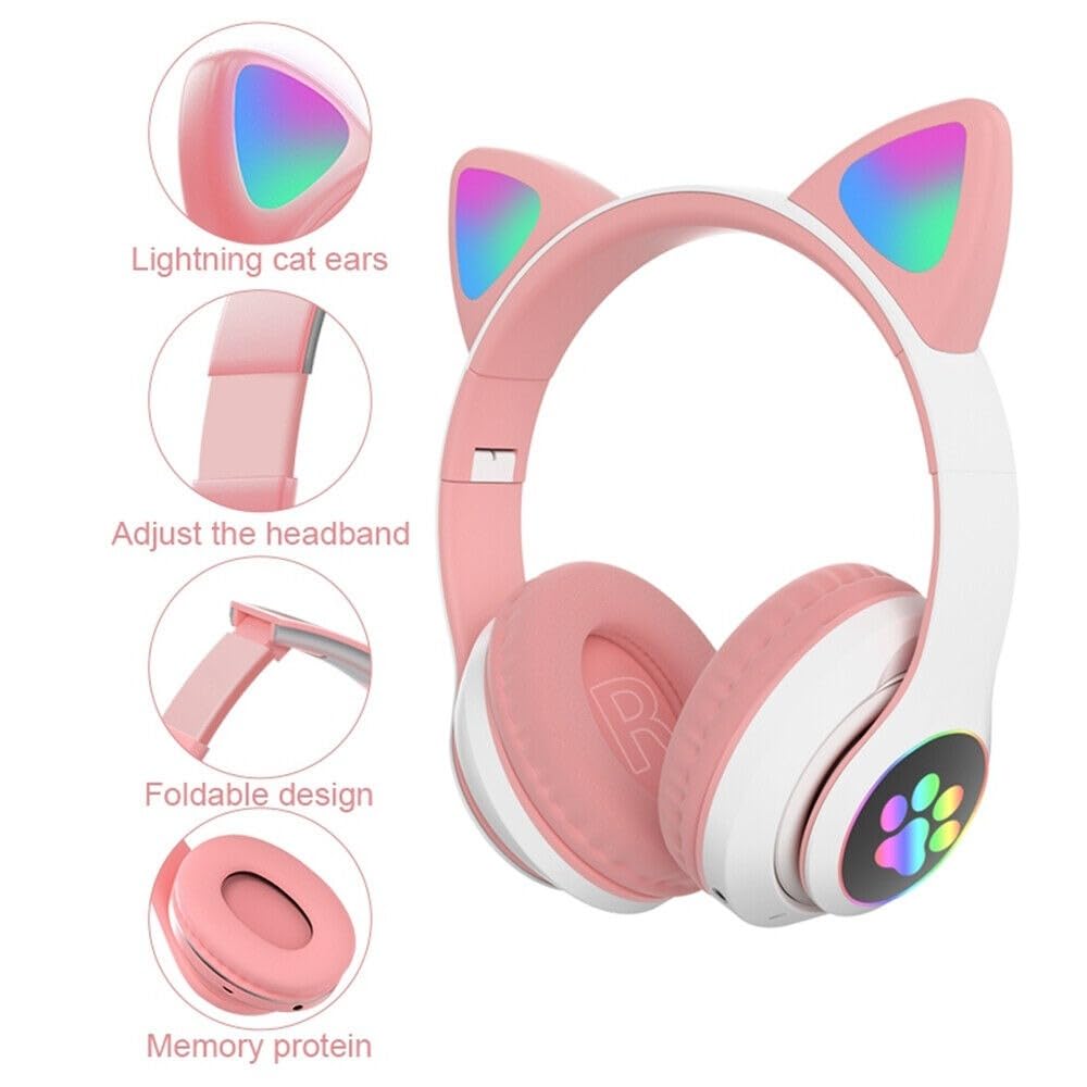 Cute Cat Ear Headset with LED Lights, Noise Cancelling Stereo Gaming Headphones