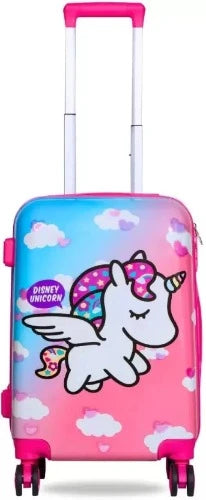Kid's Polycarbonate Unicorn Printed 360 Degree Rotating Wheels Non-Breakable Trolley Bag (Pink )