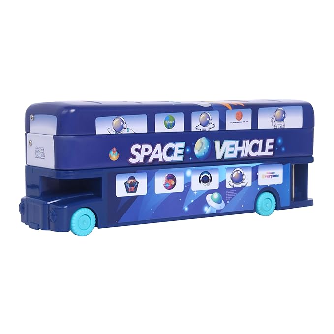 Bus Shape Pencil Box with String Operated Wheels