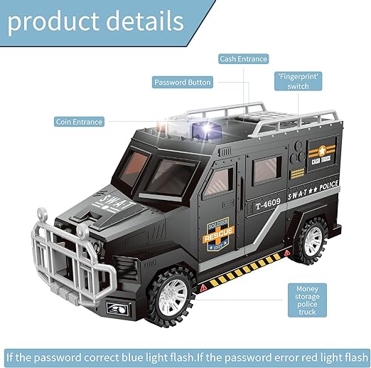 Police Car Shaped Piggy Bank - Coin Money Storage