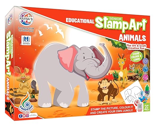Educational Art & Craft Stamp Art Animal Big with 12 Different Animal Stamps for Kids Ages 3+