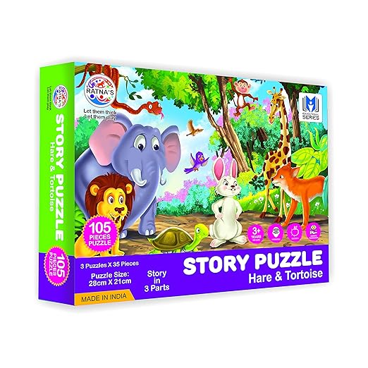 RATNA'S Story Jigsaw Puzzle Hare and Tortoise for Kids with A Story Book Inside