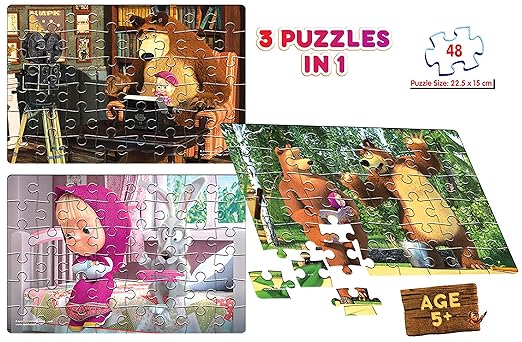 Frank Masha and The Bear Puzzles - 48 Pieces 3 in 1 Jigsaw Puzzles for Kids for Age 5 Years Old and Above