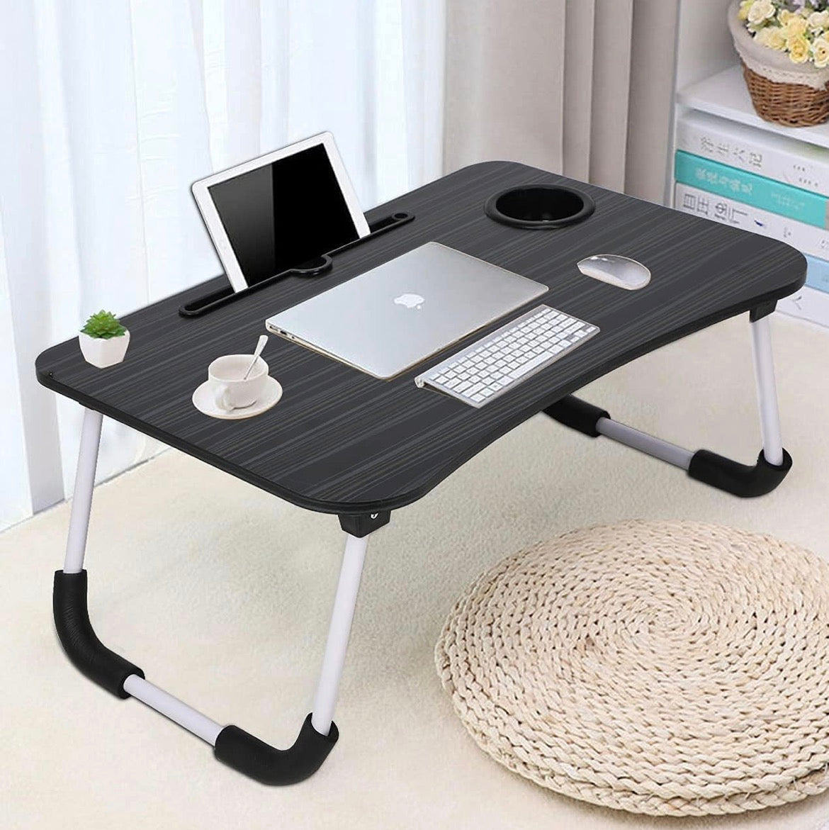 Foldable wooden bed table