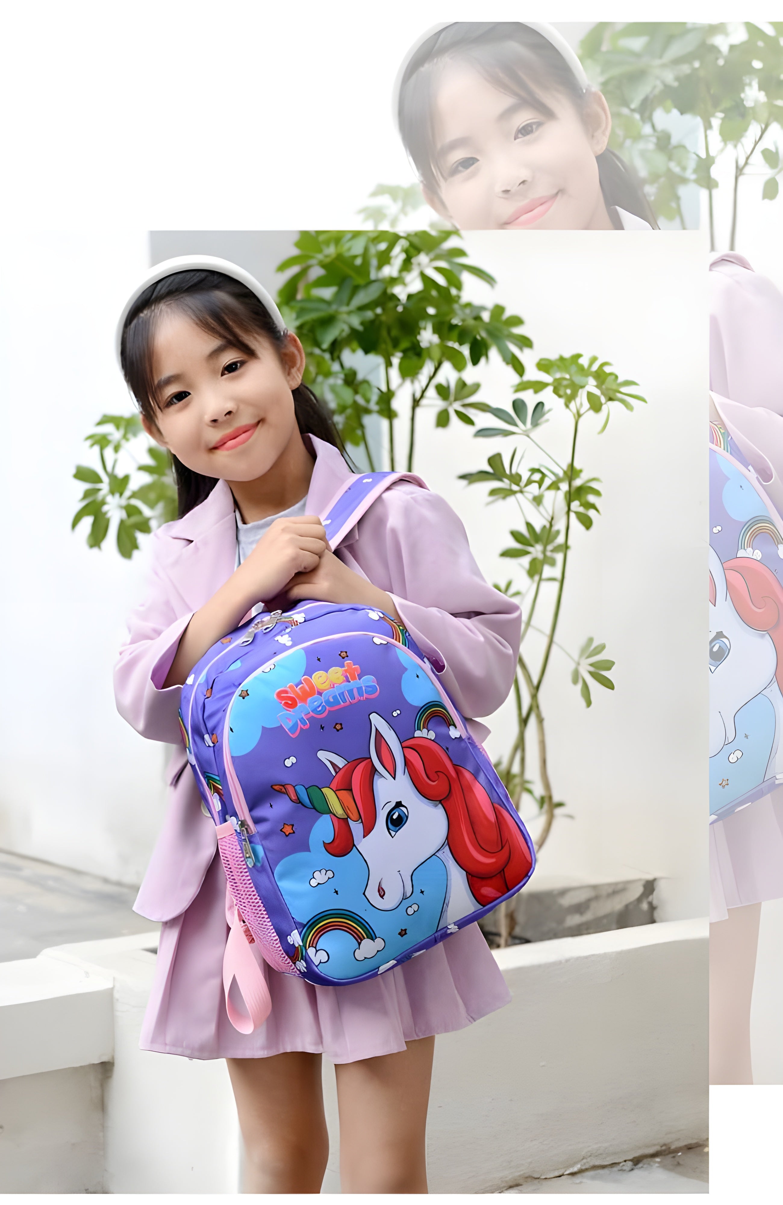 Rainbow Unicorn Large Purple School Backpack For Kids