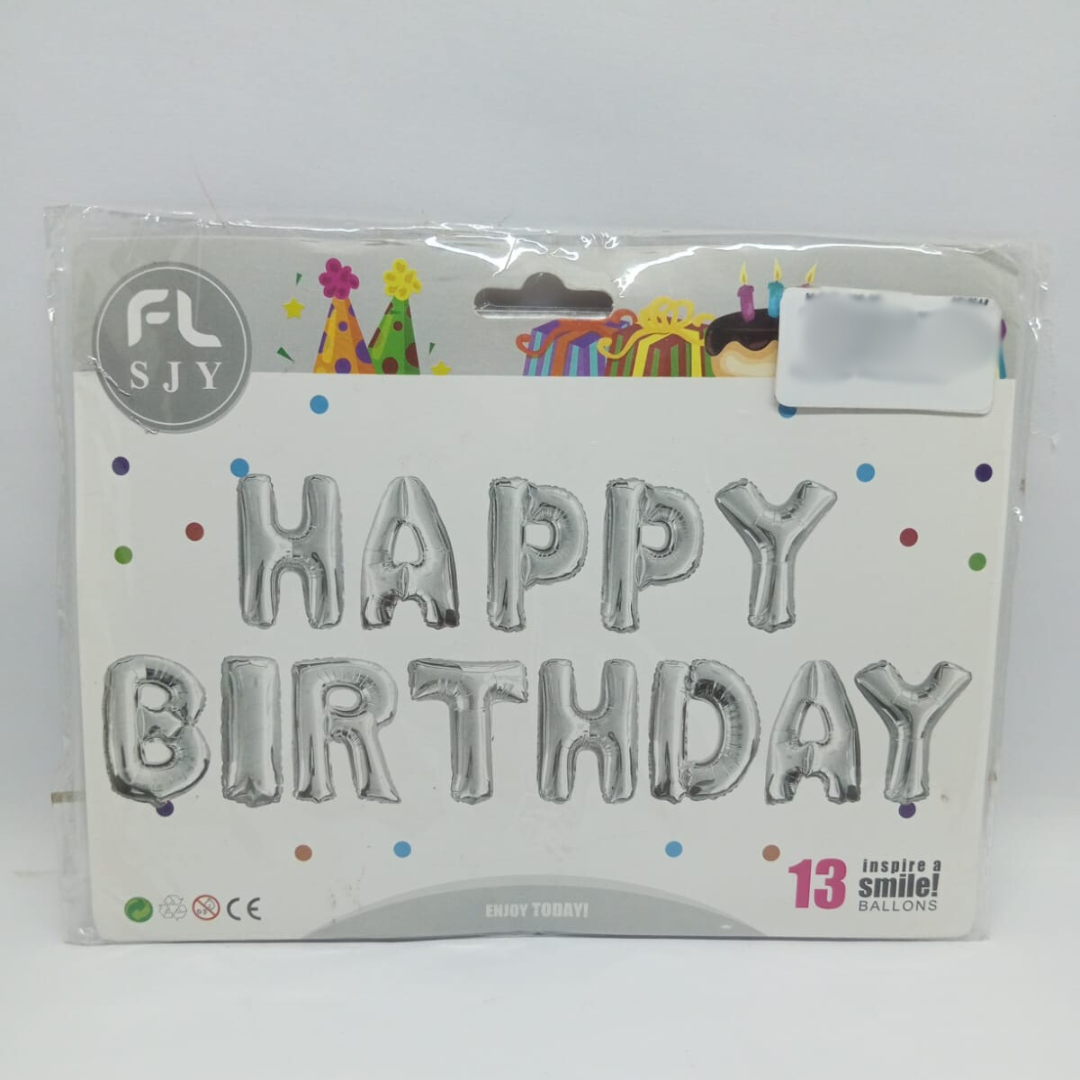 Happy Birthday Silver Ballons