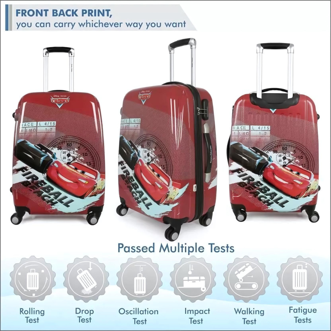 Suitcase (60 cm) 4 Wheels - HD Cars Red Polycarbonate Kids Hard Luggage Trolley Bag