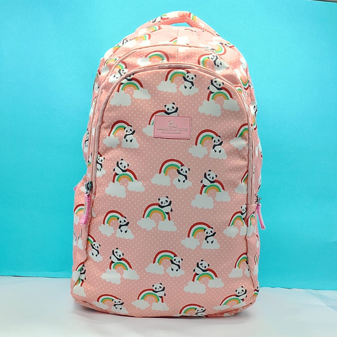 Stylish Peach Printed Bag For Girls With Large Capacity For Picnic,School