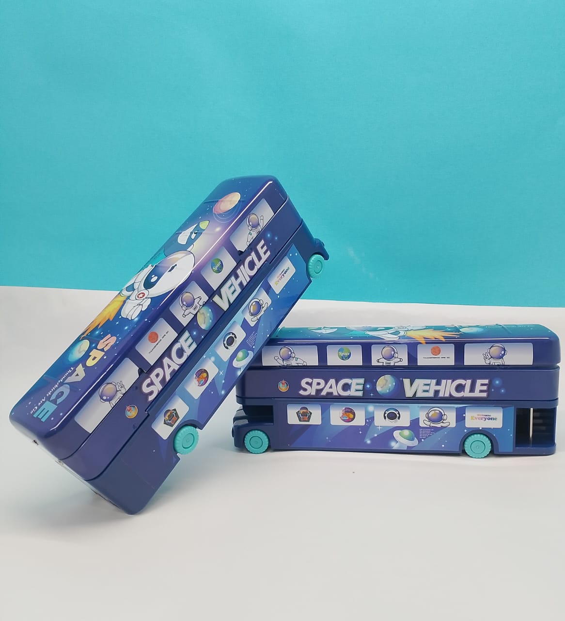 Bus Toy Metal Pencil Box with Moving Tyres & Sharpener