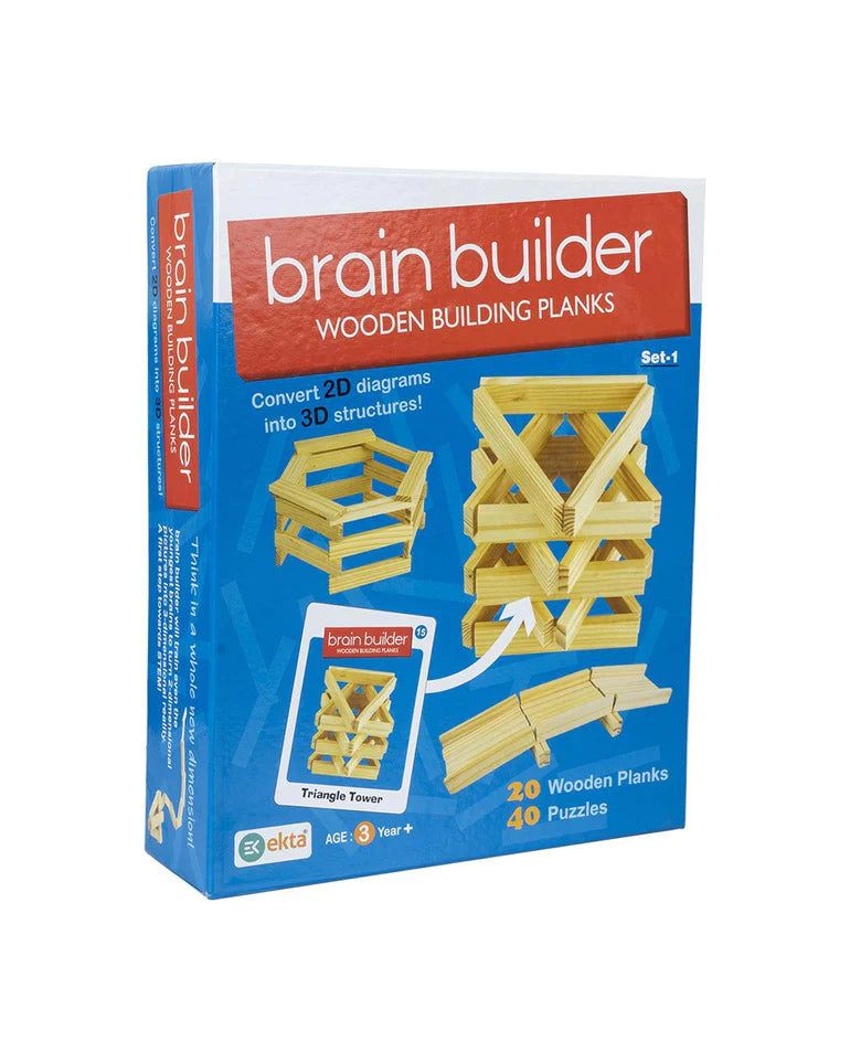 Brain Builder Wooden Building Planks Set-1, (Play & Learn) - For Child Age 3 & Up