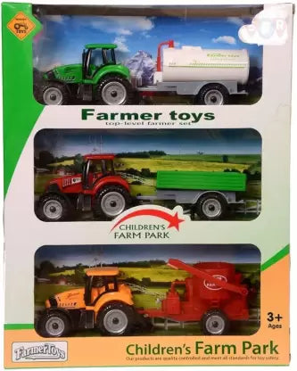 Farmer Set Tractor Toy with Trolley Mixer and Water Milk Tanker Friction Power (Multicolor)
