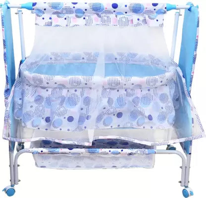 MeeMee Baby Cradle with Swing Mosquito Net Storage Basket Blue Sardar Ji Toys