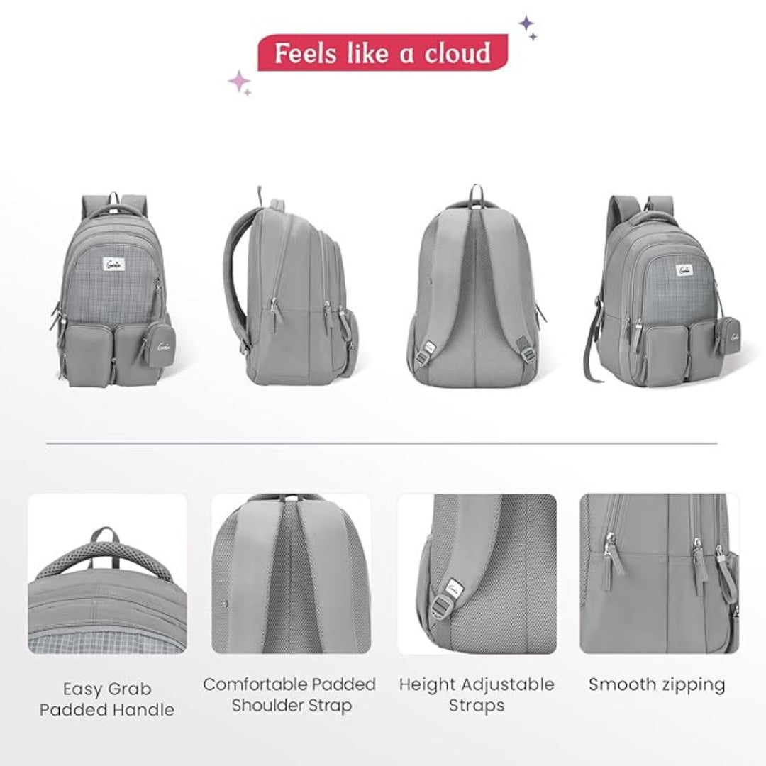 School Backpack For Girls |19 In-36 Ltr with Laptop ( Grey )
