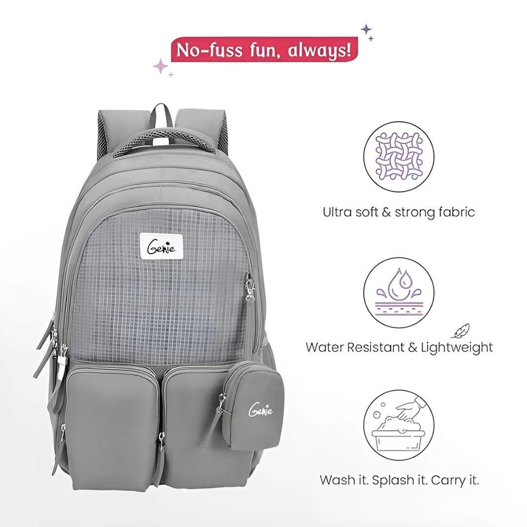 School Backpack For Girls |19 In-36 Ltr with Laptop ( Grey )