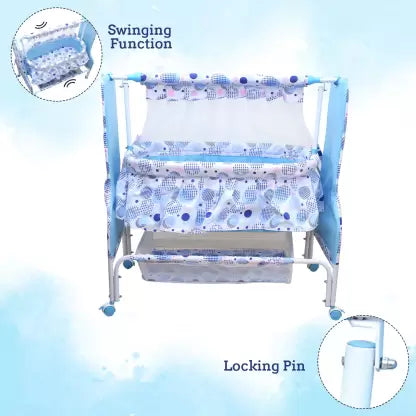 MeeMee Baby Cradle with Swing, Mosquito Net, Storage Basket  (Blue)