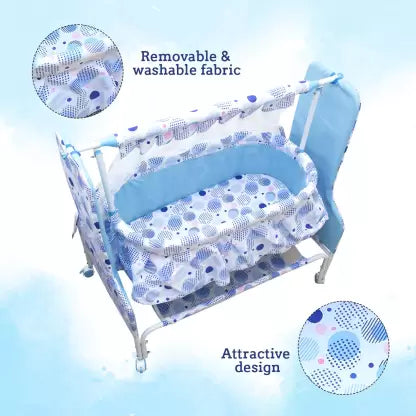MeeMee Baby Cradle with Swing, Mosquito Net, Storage Basket  (Blue)