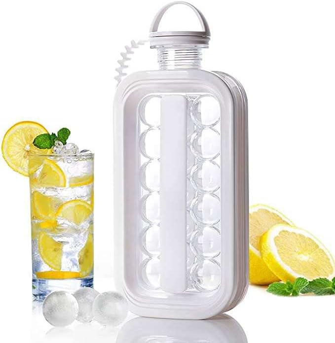 2-in-1 Ball Maker Ice Cube Tray & Water Bottle (White)