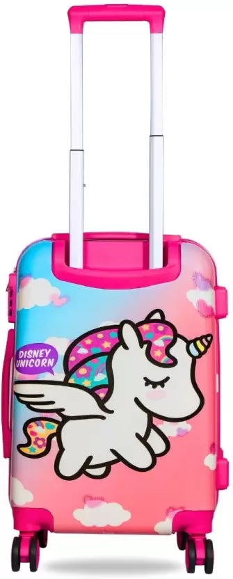 Kid's Polycarbonate Unicorn Printed 360 Degree Rotating Wheels Non-Breakable Trolley Bag (Pink )