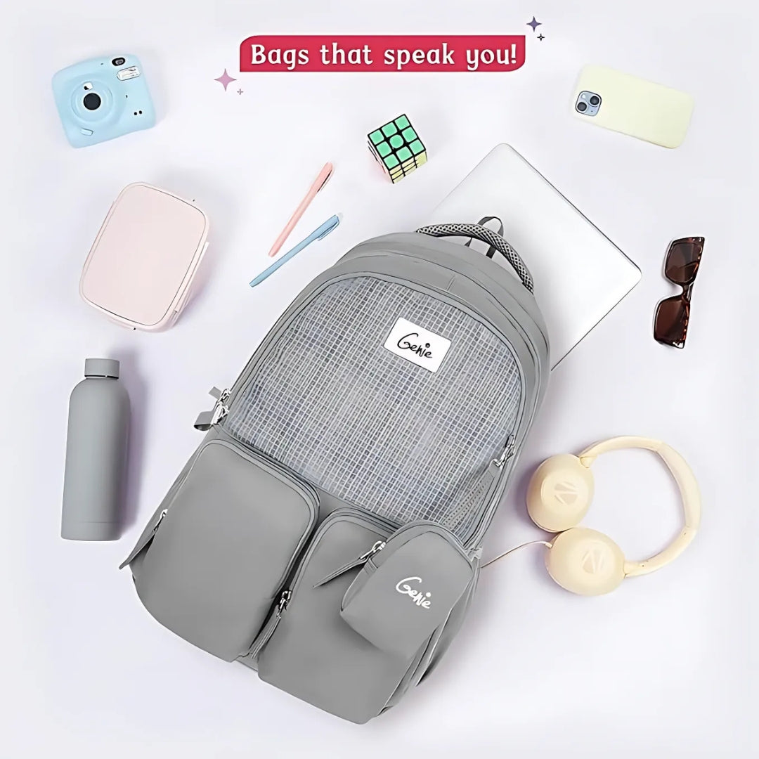 School Backpack For Girls |19 In-36 Ltr with Laptop ( Grey )