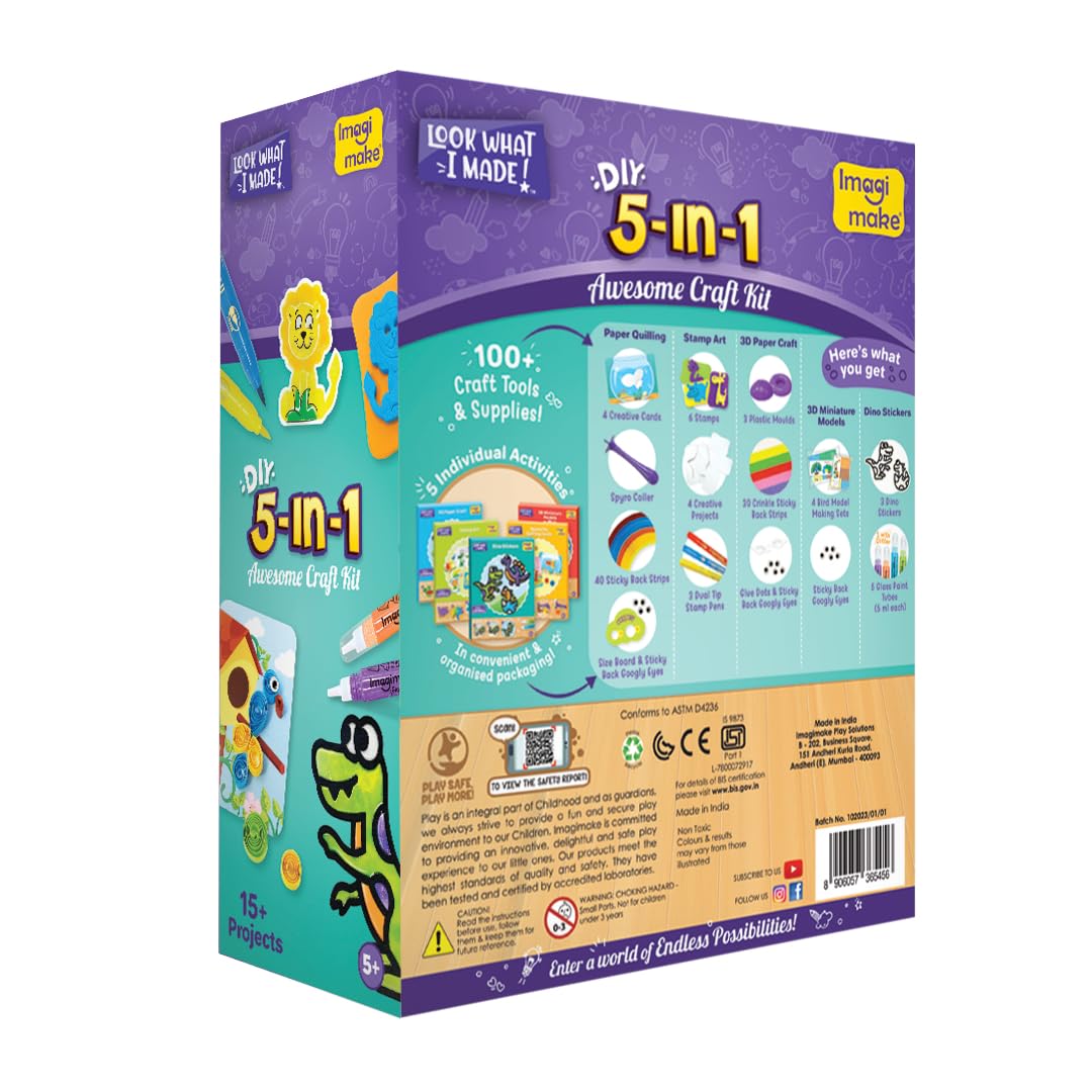 एयर ड्राई क्ले, पेपर क्विलिंग किट, स्टैम्प, 5, 6, 7, 8 साल के बच्चों, लड़कियों और लड़कों के लिए उपहार के साथ 5-इन-1 अद्भुत फोम कला और शिल्प किट, बहुरंगा 