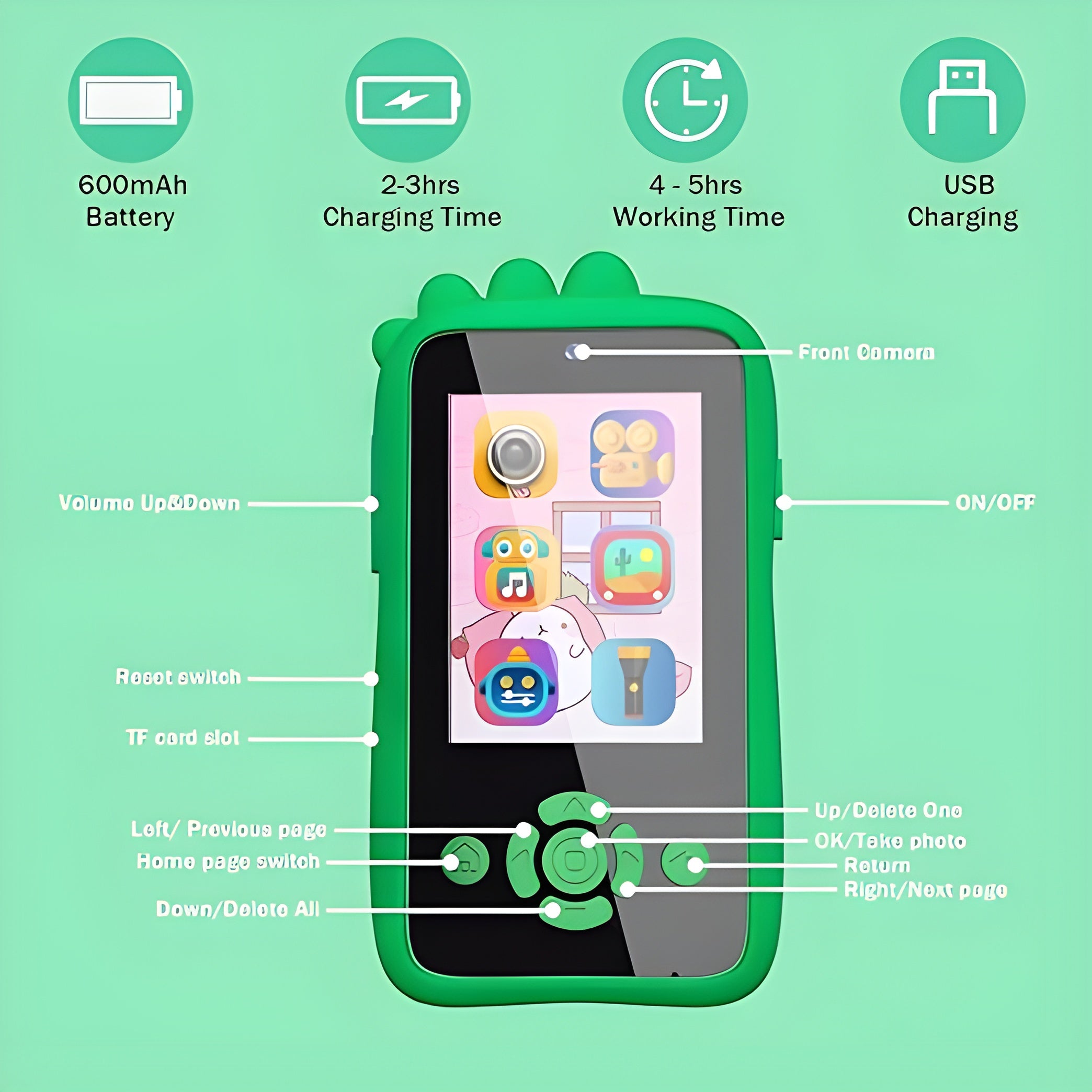 Kids Smartphone Toy with MP3 Music Player & Dual Camera