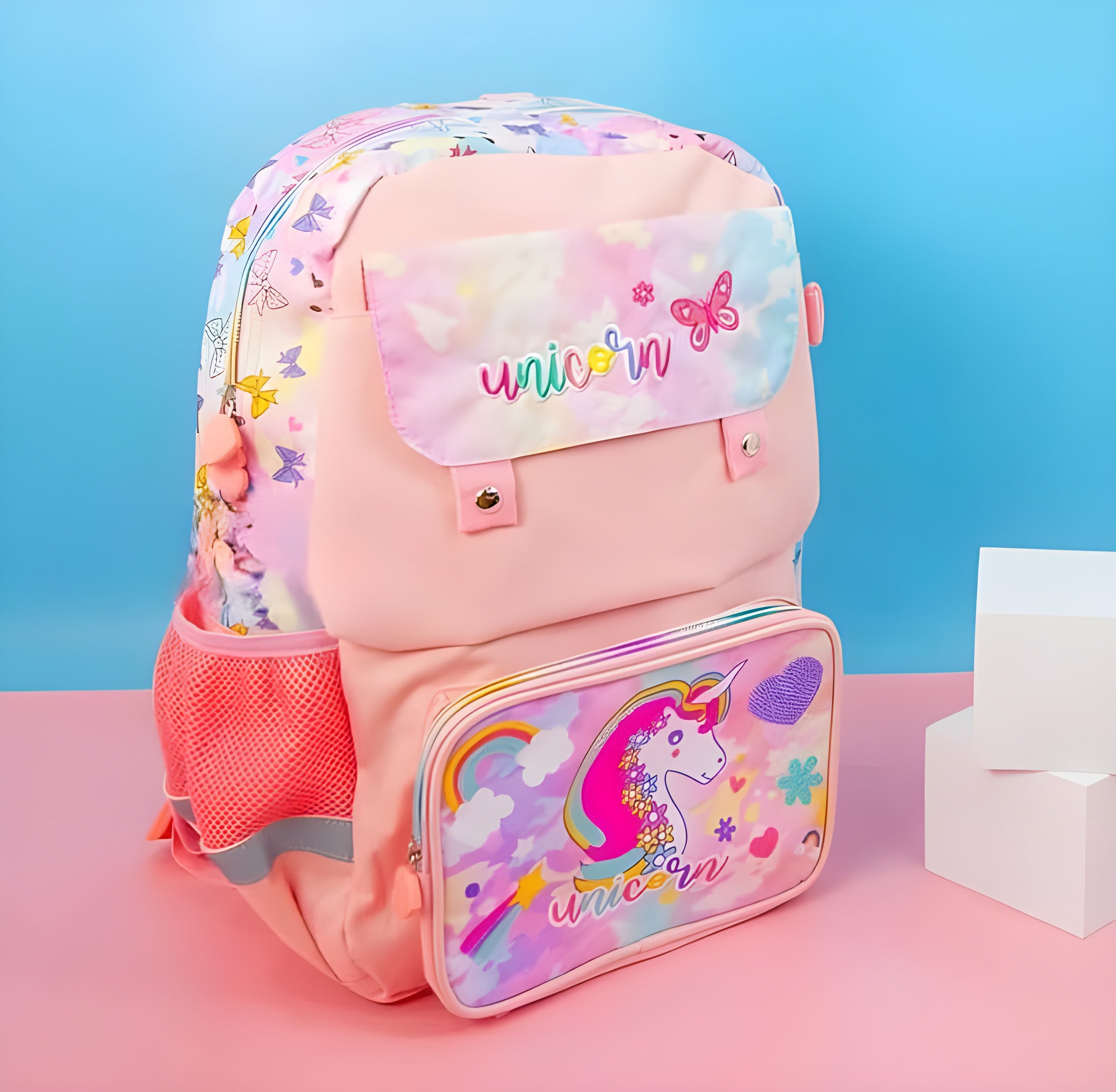 Unicorn Lightweight Spacious Travel School Bag for Toddlers & Children Water Resistant(Peach)