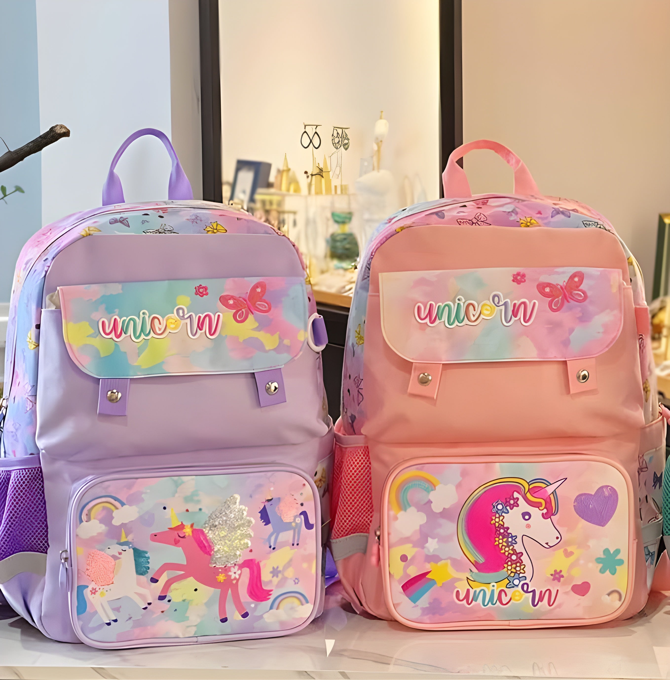 Unicorn Lightweight Spacious Travel School Bag for Toddlers & Children Water Resistant(Peach)