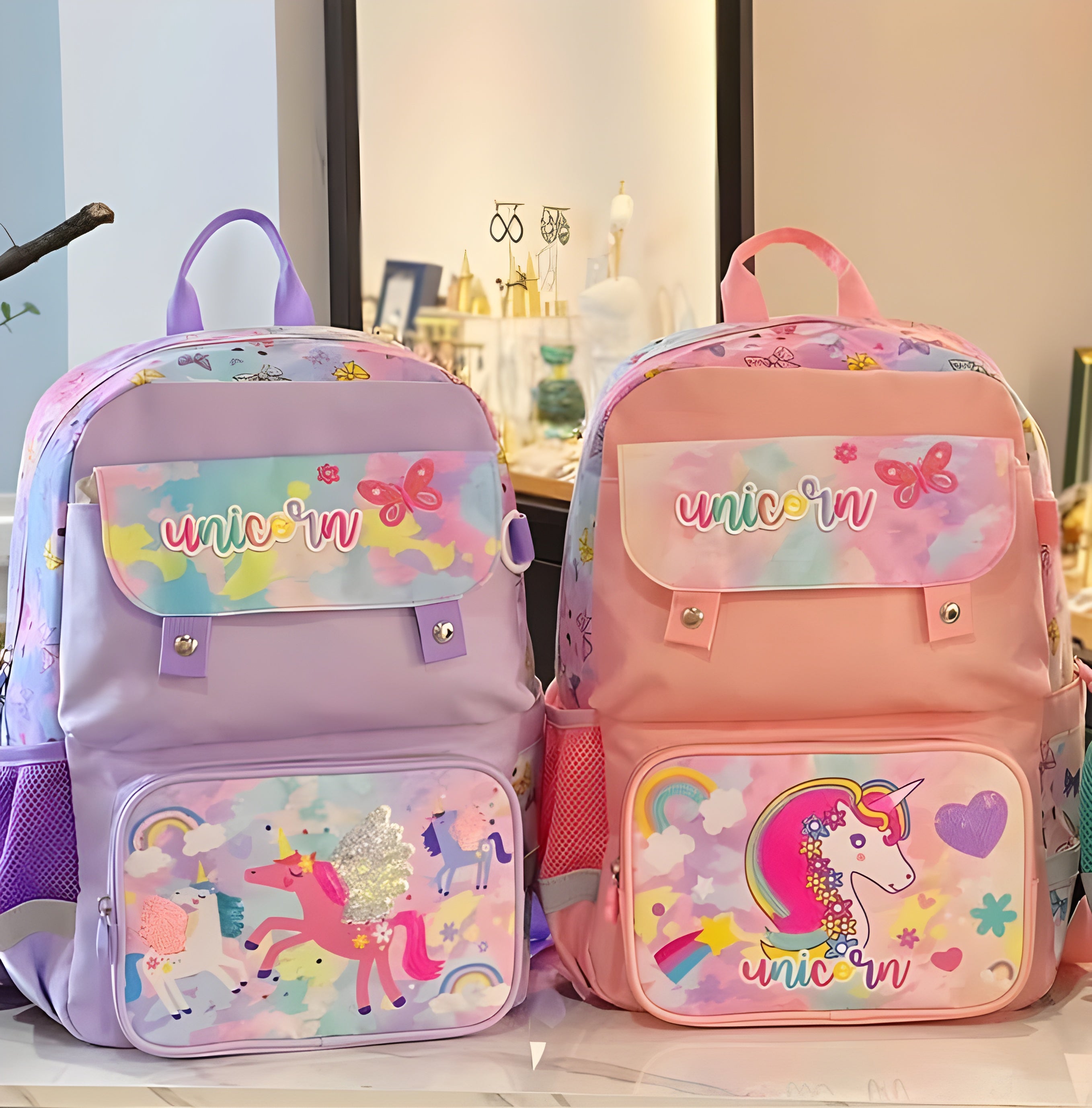 Unicorn Lightweight Spacious Travel School Bag for Toddlers & Children Water Resistant(Peach)