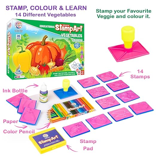 Educational Art & Craft Stamp Art Vegetable Big with 12 Different Vegetable Stamps for Kids Ages 4+