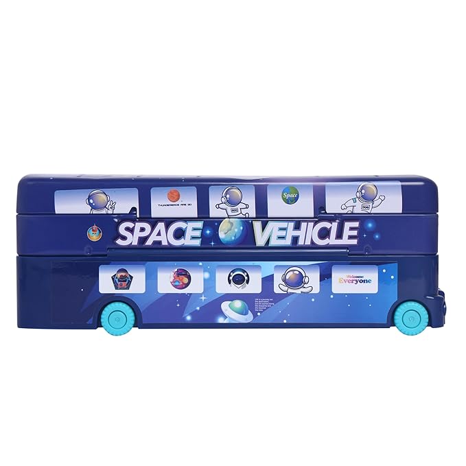 Bus Shape Pencil Box with String Operated Wheels