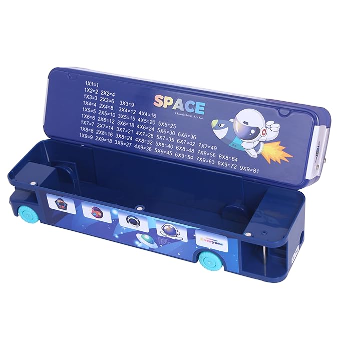 Bus Shape Pencil Box with String Operated Wheels