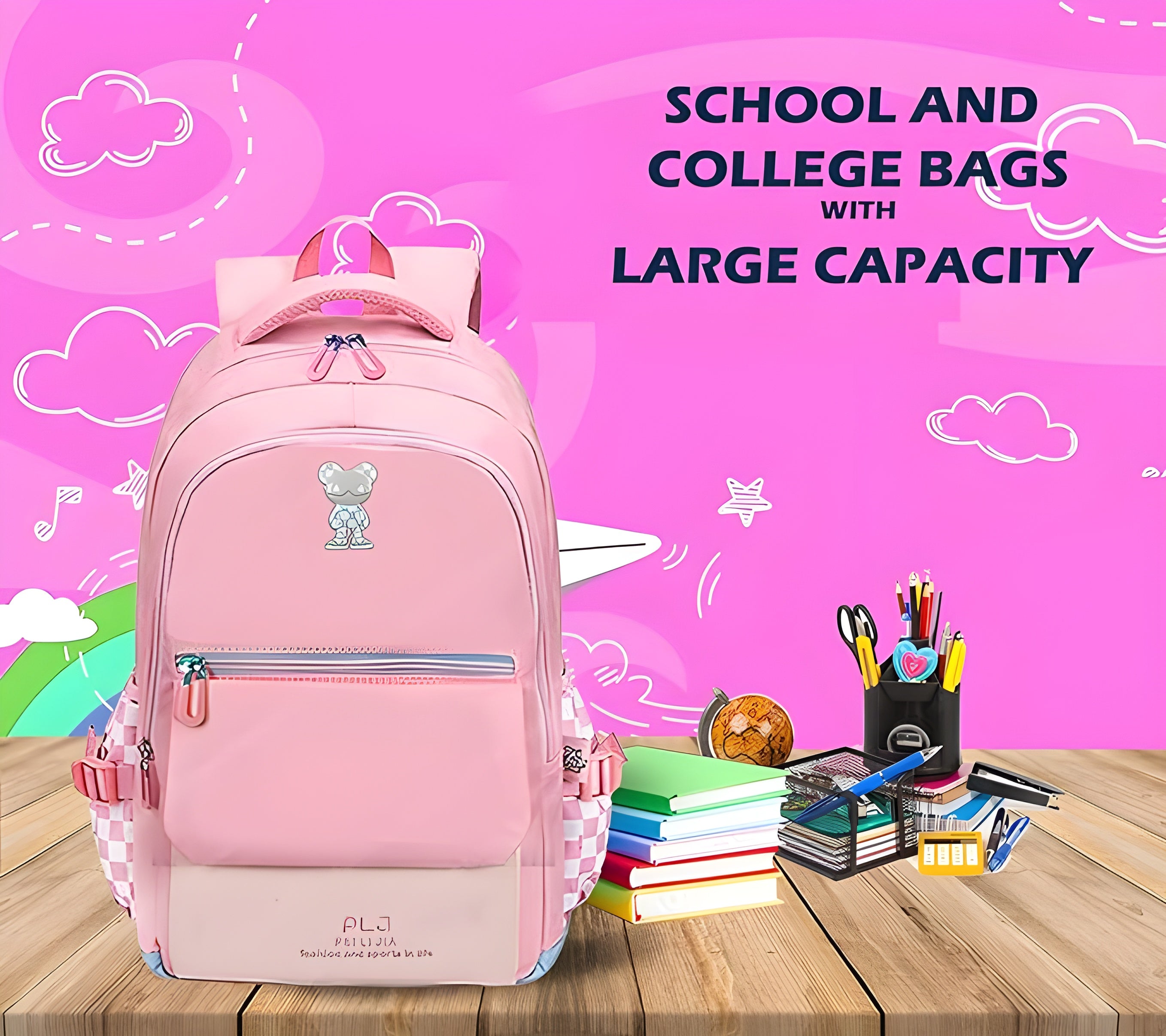 Casual Multipurpose Backpack - Large Capacity Bag For Boys Girls Kids,Travel Bag, Picnic Bag Pink (46 X 32 X 16 CM)
