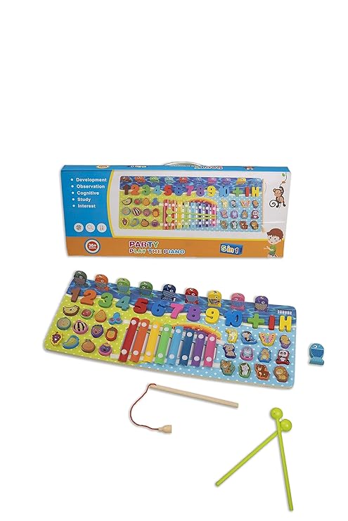 THE BRAIN GYM FACTORY Unisex Children Wooden Party Play Piano/Multicolor/Size - L