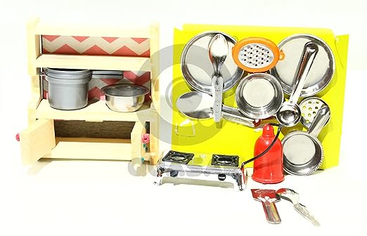 Rasoi Stand Mini Stainless Steel Non Toxic Made by Indian Local for Vocal Kitchen Set Great Kitchen Toys for Girls Best Gift Items.(Fun | Enjoyment | Holidays | Picnic | Playing)