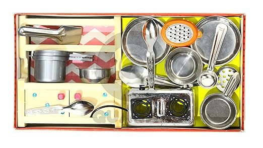 Rasoi Stand Mini Stainless Steel Non Toxic Made by Indian Local for Vocal Kitchen Set Great Kitchen Toys for Girls Best Gift Items.(Fun | Enjoyment | Holidays | Picnic | Playing)