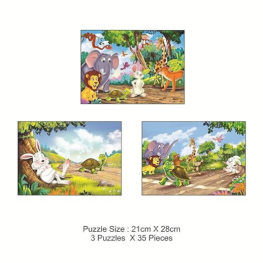 RATNA'S Story Jigsaw Puzzle Hare and Tortoise for Kids with A Story Book Inside