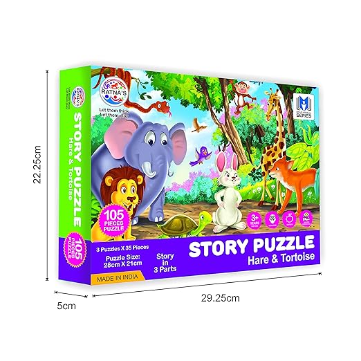 RATNA'S Story Jigsaw Puzzle Hare and Tortoise for Kids with A Story Book Inside