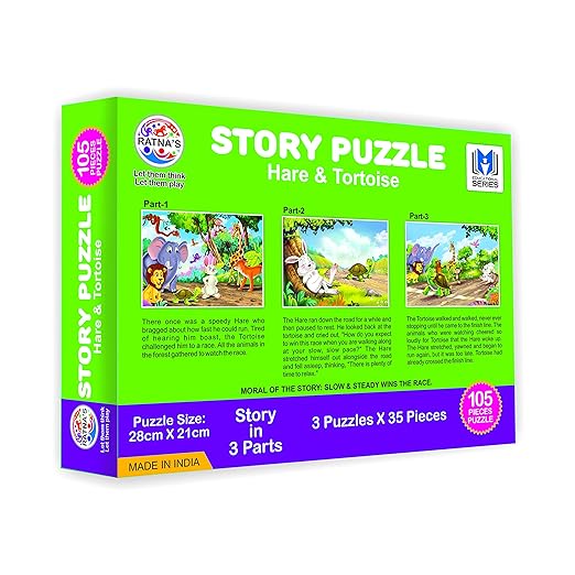 RATNA'S Story Jigsaw Puzzle Hare and Tortoise for Kids with A Story Book Inside