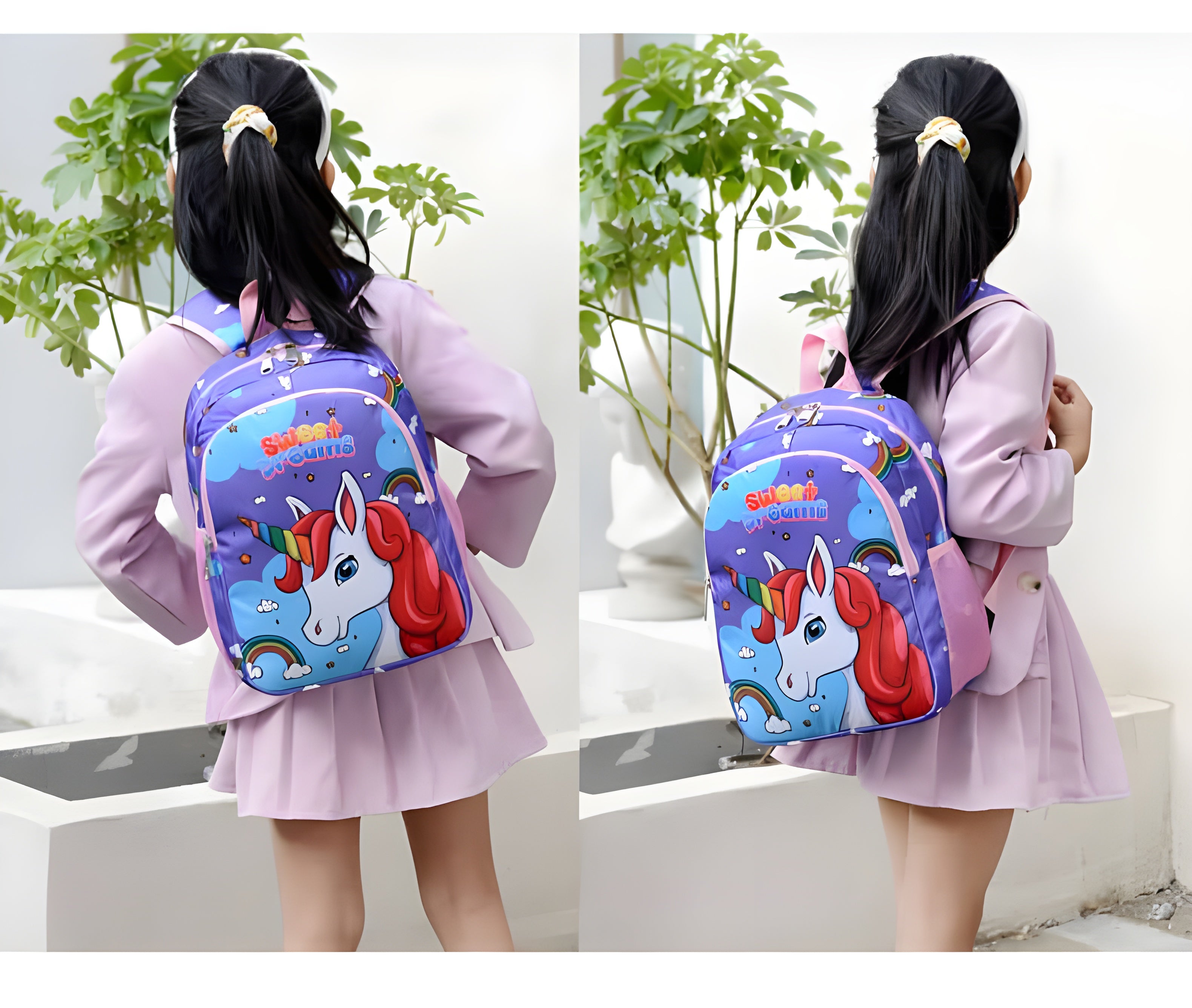 Rainbow Unicorn Large Purple School Backpack For Kids
