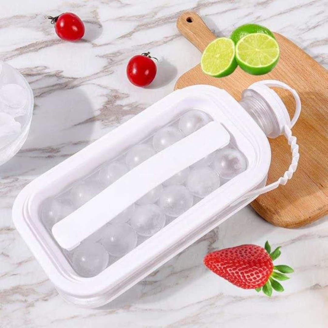 2-in-1 Ball Maker Ice Cube Tray & Water Bottle (White)