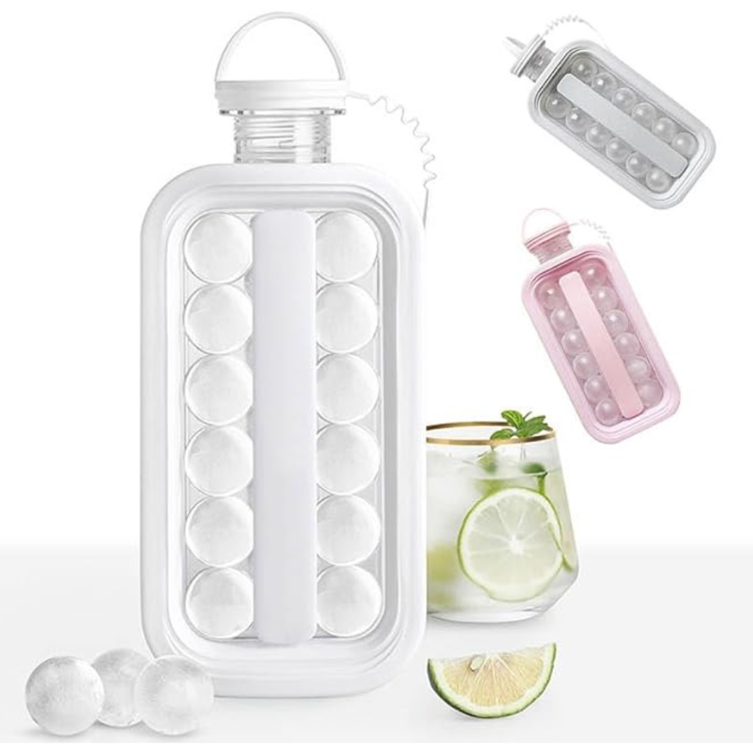 2-in-1 Ball Maker Ice Cube Tray & Water Bottle (White)