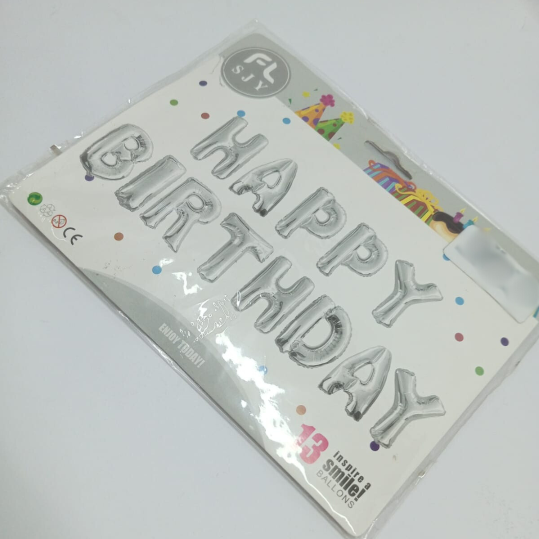Happy Birthday Silver Ballons