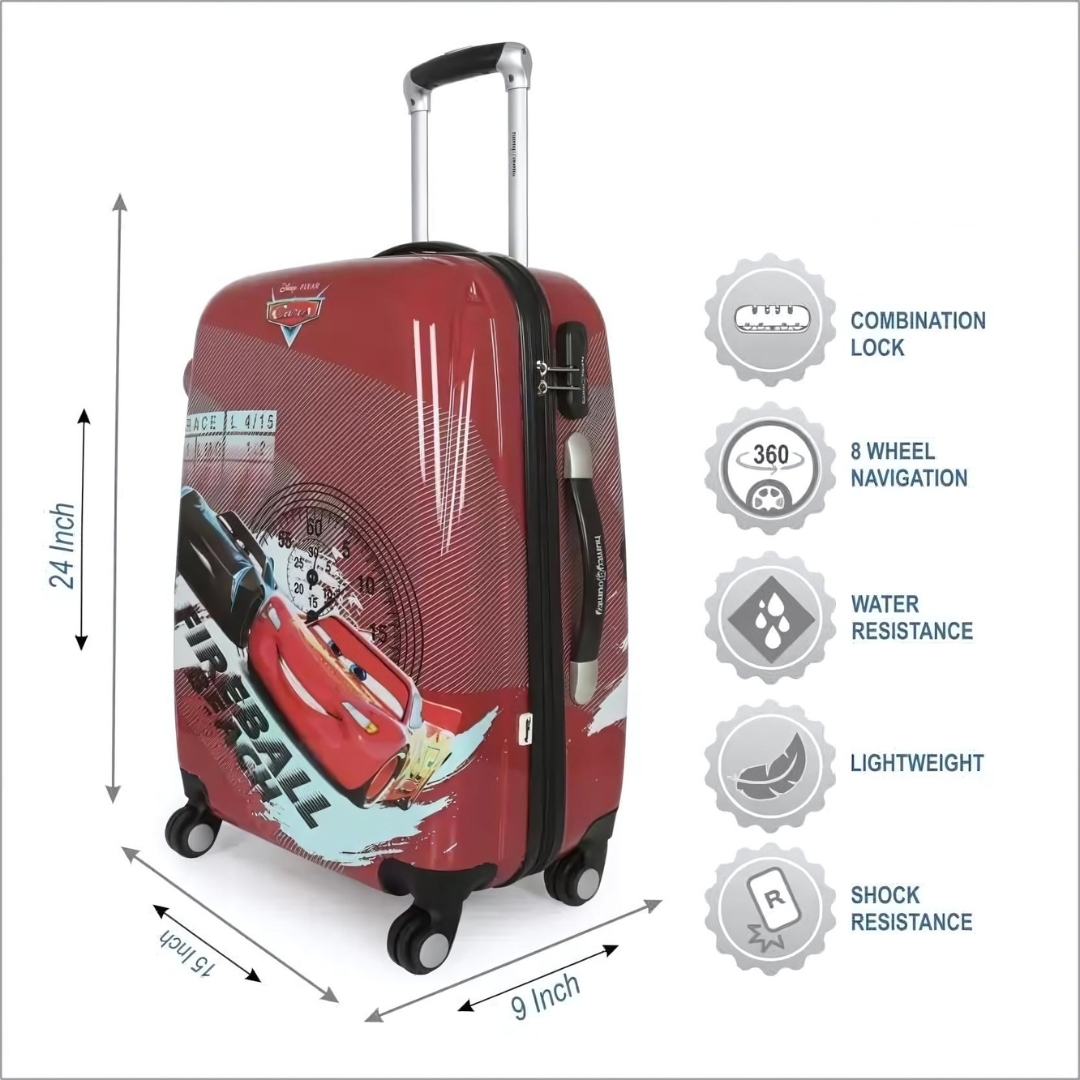 Suitcase (60 cm) 4 Wheels - HD Cars Red Polycarbonate Kids Hard Luggage Trolley Bag