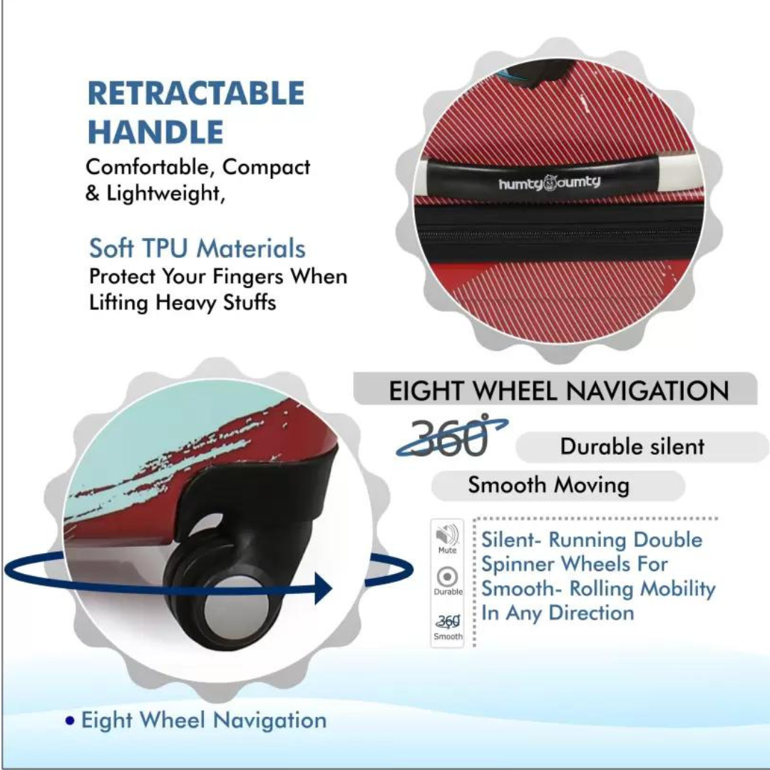 Suitcase (60 cm) 4 Wheels - HD Cars Red Polycarbonate Kids Hard Luggage Trolley Bag