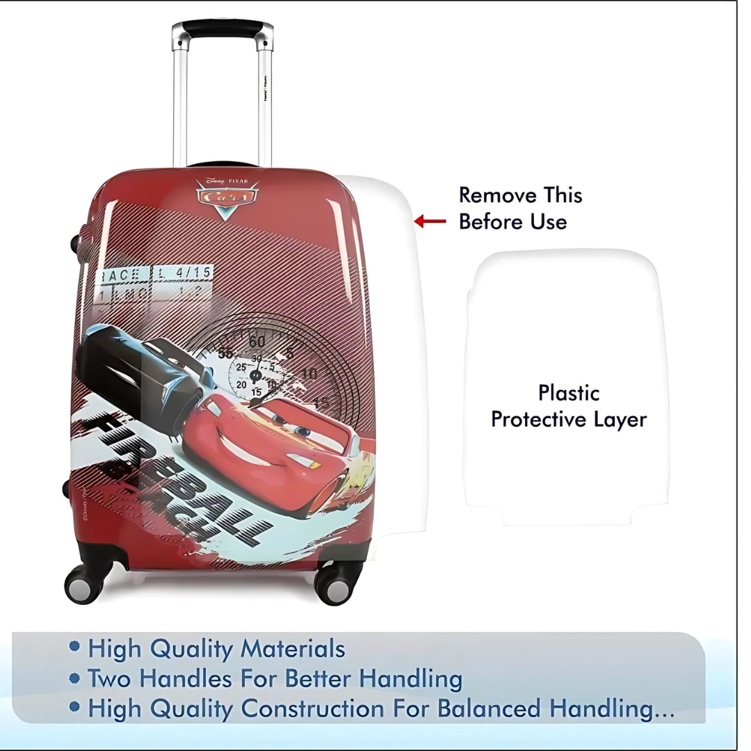 Suitcase (60 cm) 4 Wheels - HD Cars Red Polycarbonate Kids Hard Luggage Trolley Bag