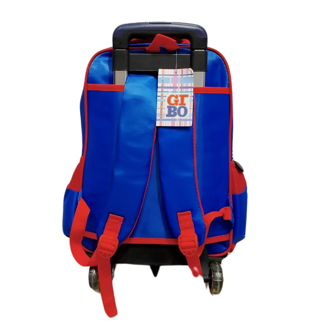 Drag Racing Printed Trolley Backpack For Kids (Navy Blue)