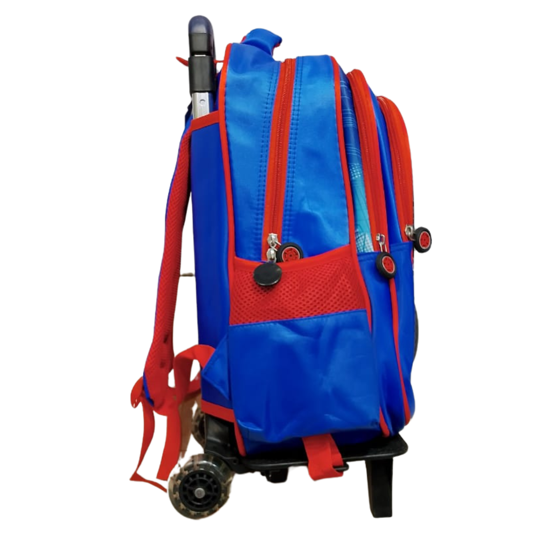 Drag Racing Printed Trolley Backpack For Kids (Navy Blue)