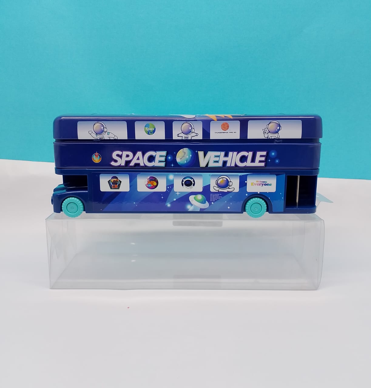 Bus Toy Metal Pencil Box with Moving Tyres & Sharpener