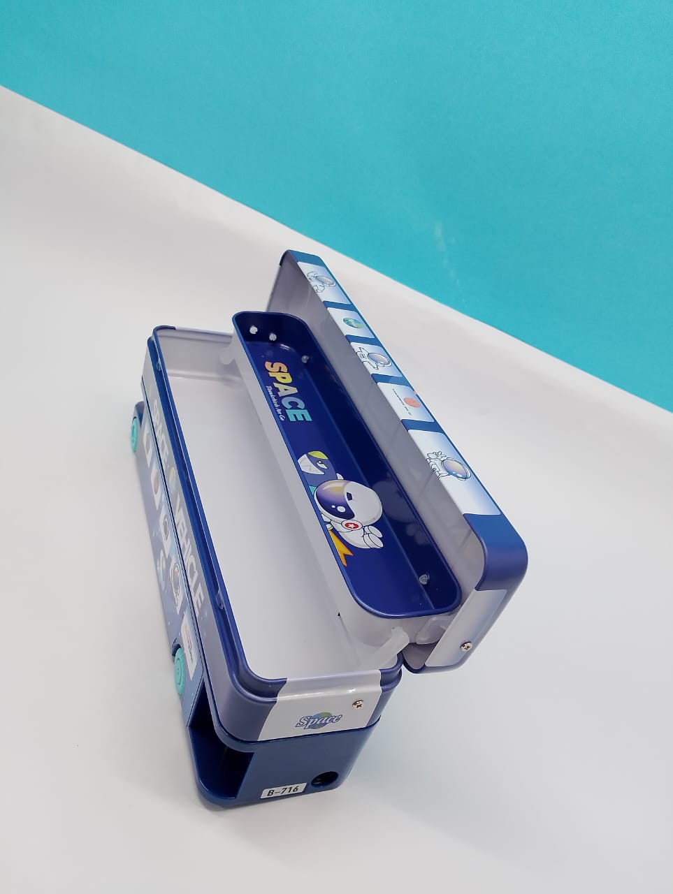 Bus Toy Metal Pencil Box with Moving Tyres & Sharpener